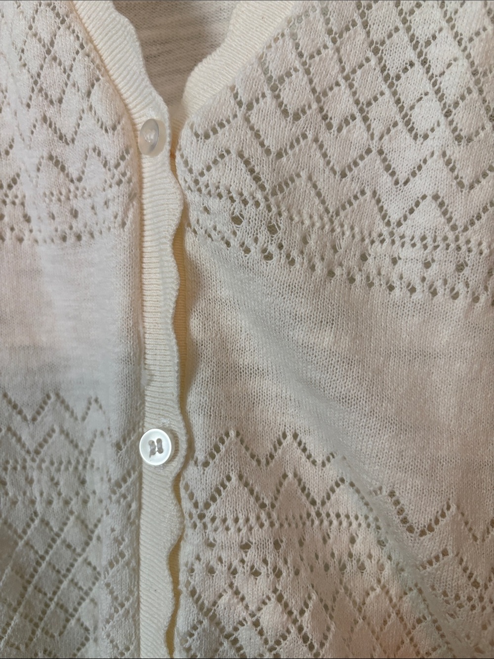 Frye Ivory Pointelle Knit Lightweight Cardigan Size Large - Picture 3 of 7